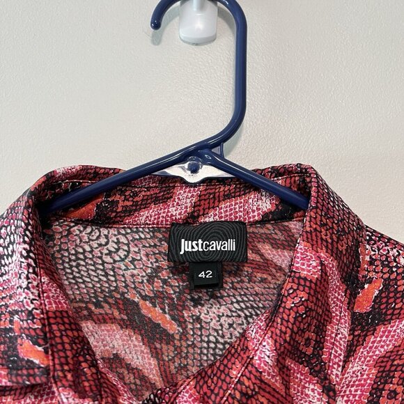 Just Cavalli Silk Red Snake Print Button Front Blouse Size Euro 42 - Picture 2 of 6